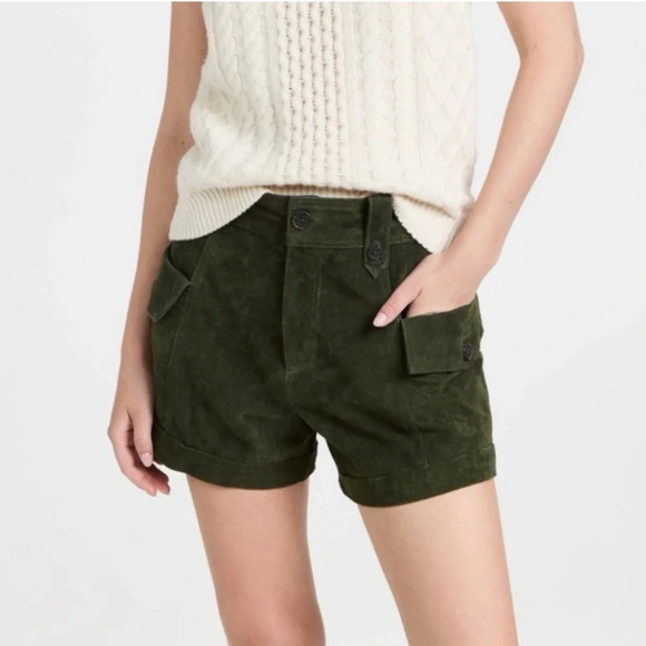 Blank NYC 100% Leather shorts crocodile tears cargo style dark green size 31 - Picture 3 of 5